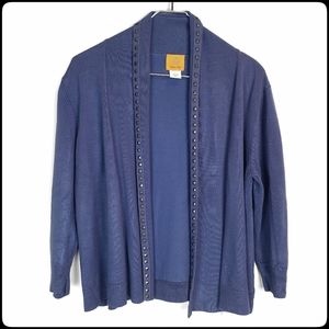 RUBY RD. Periwinkle Blue Studded Long Sleeved Cardigan Size: Small